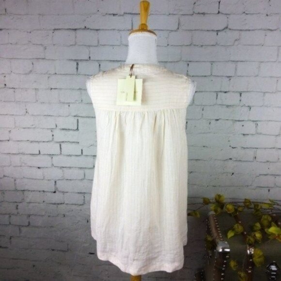 Cynthia Rowley Linen Striped Sleeveless Top Cream Size Small - Picture 3 of 5